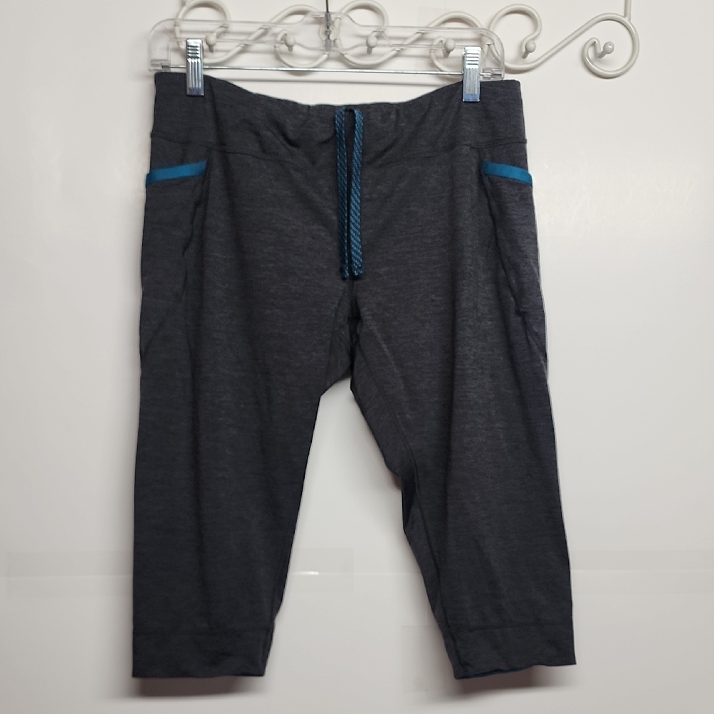 Patagonia Charcoal Capri Joggers with Teal Highlights & Side Pockets